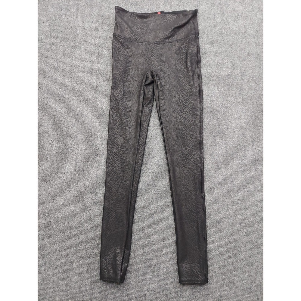 Spanx Leggings Womens Small Black Reptile Print Pull On Ankle Snake
